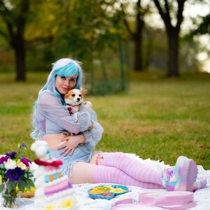 Dolls kill set blue pastel ruched ruffle long sleeve mini skirt kawaii two piece